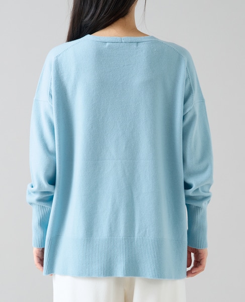 Vネックデザインスリットニット 詳細画像 アクアブルー 9