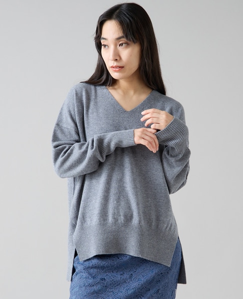 Vネックデザインスリットニット 詳細画像 杢グレー 2