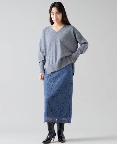 Vネックデザインスリットニット 詳細画像 杢グレー 3