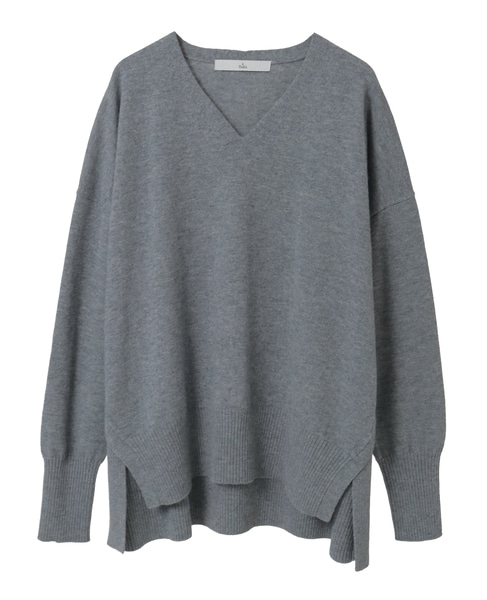 Vネックデザインスリットニット 詳細画像 杢グレー 6