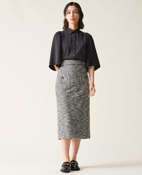 ボタン付ツイーディスカート 詳細画像 ホワイト×ブラック 2