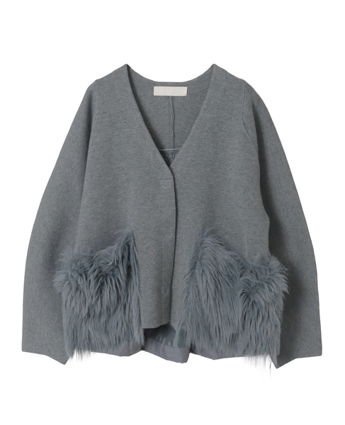 【MARILYN MOON/マリリンムーン】ファーポケットカーディガン 詳細画像 グレー 1