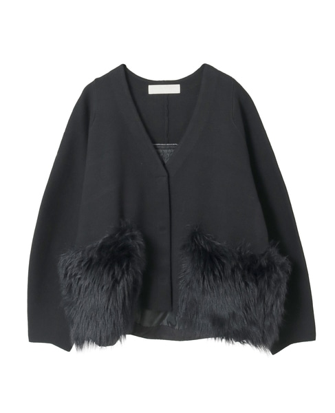 【MARILYN MOON/マリリンムーン】ファーポケットカーディガン 詳細画像 ブラック 1