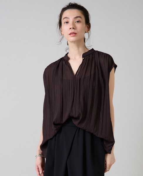 ランダムプリーツフレンチスリーブブラウス 詳細画像 チャコールグレー 1