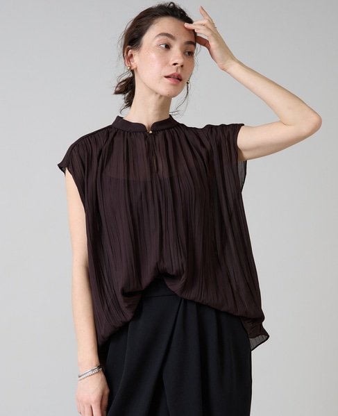 ランダムプリーツフレンチスリーブブラウス 詳細画像 チャコールグレー 2