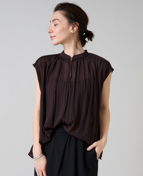 ランダムプリーツフレンチスリーブブラウス 詳細画像 チャコールグレー 3