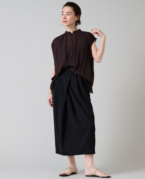 ランダムプリーツフレンチスリーブブラウス 詳細画像 チャコールグレー 4