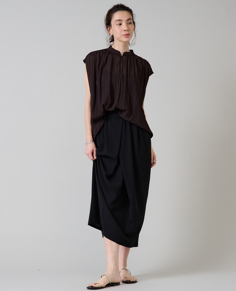 ランダムプリーツフレンチスリーブブラウス 詳細画像 チャコールグレー 5