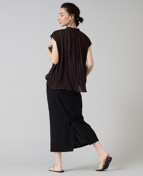 ランダムプリーツフレンチスリーブブラウス 詳細画像 チャコールグレー 8