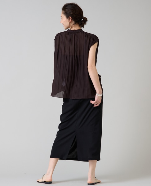 ランダムプリーツフレンチスリーブブラウス 詳細画像 チャコールグレー 9