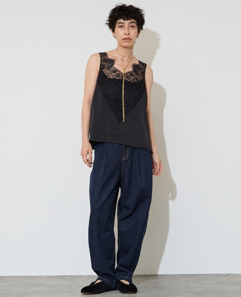 レース×サテンコンビキャミソール 詳細画像 ブラック 4