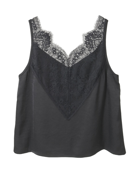 レース×サテンコンビキャミソール 詳細画像 ブラック 8