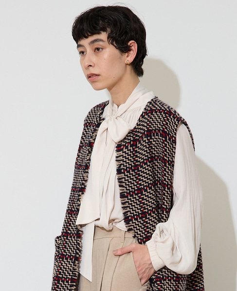 ボウタイ付きギャザーブラウス 詳細画像 アイボリー 1