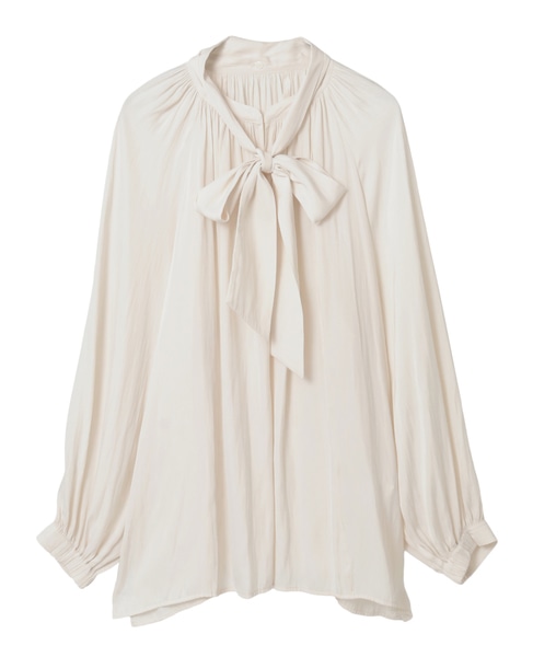 ボウタイ付きギャザーブラウス 詳細画像 アイボリー 4