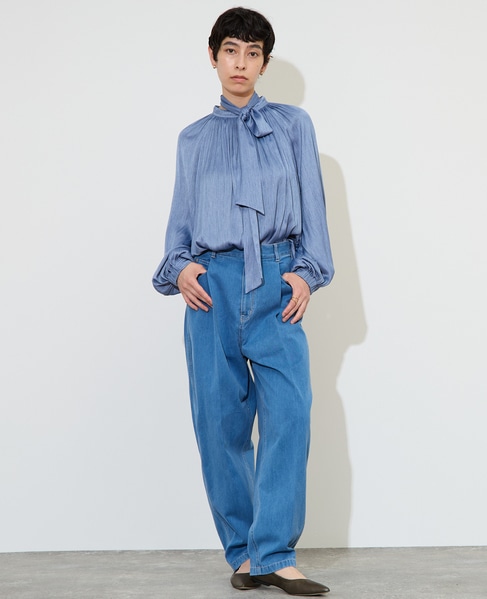 ボウタイ付きギャザーブラウス 詳細画像 サックス 5