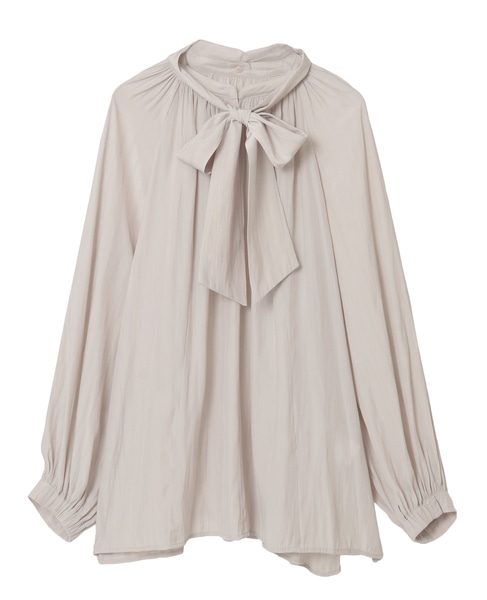 ボウタイ付きギャザーブラウス 詳細画像 ベージュ（ストライプ） 13