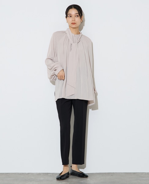 ボウタイ付きギャザーブラウス 詳細画像 ベージュ（ストライプ） 3