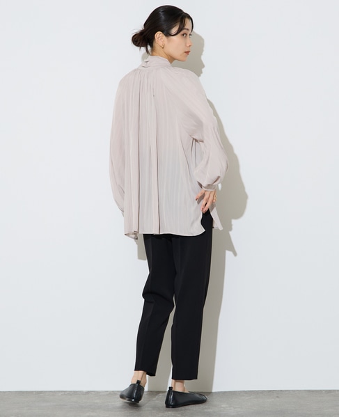 ボウタイ付きギャザーブラウス 詳細画像 ベージュ（ストライプ） 7