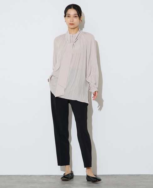 ボウタイ付きギャザーブラウス 詳細画像 ベージュ（ストライプ） 8