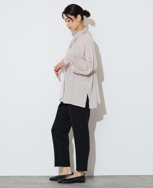 ボウタイ付きギャザーブラウス 詳細画像 ベージュ（ストライプ） 9