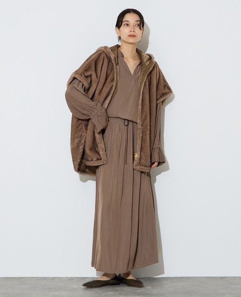 割繊ギャザースキッパーブラウス 詳細画像 カーキ 12