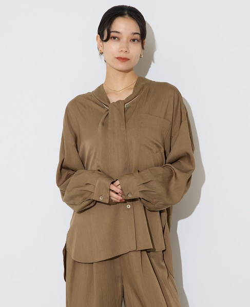 フィブリルツイルワーク調ボウタイブラウス 詳細画像 モカ 2