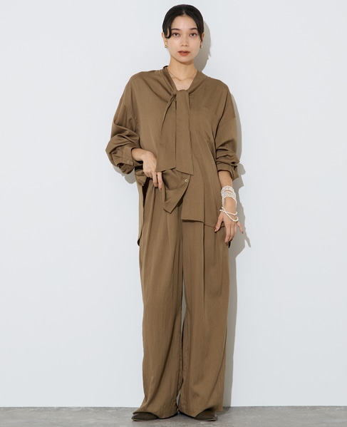 フィブリルツイルワーク調ボウタイブラウス 詳細画像 モカ 5