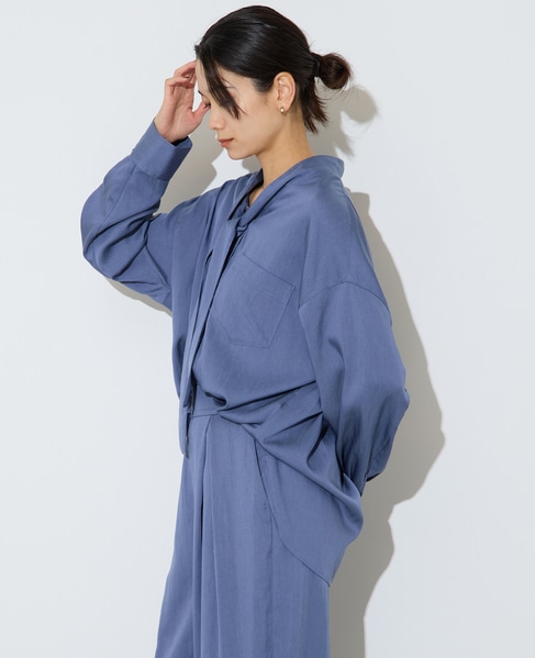 フィブリルツイルワーク調ボウタイブラウス 詳細画像 ブルー 3