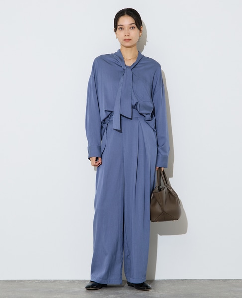 フィブリルツイルワーク調ボウタイブラウス 詳細画像 ブルー 4