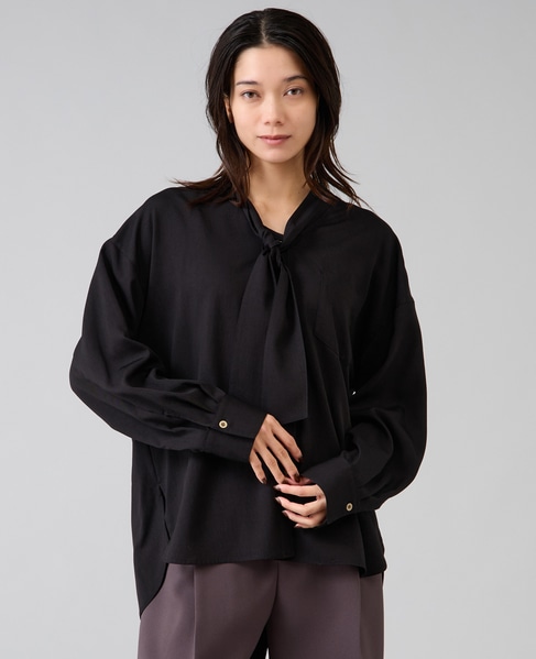 フィブリルツイルワーク調ボウタイブラウス 詳細画像 ブラック 2
