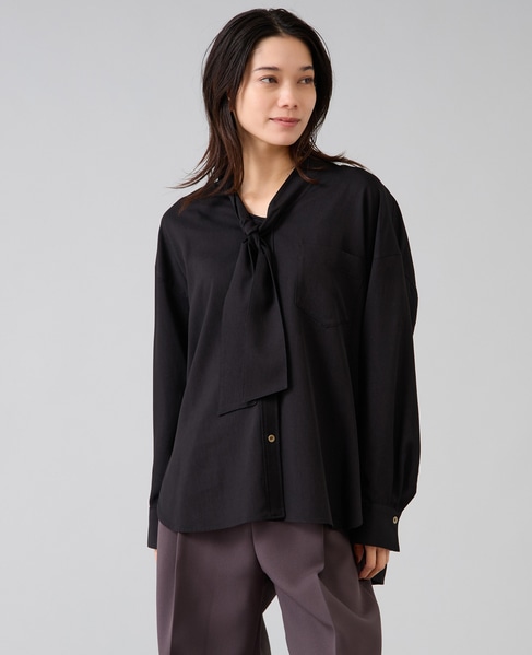 フィブリルツイルワーク調ボウタイブラウス 詳細画像 ブラック 4