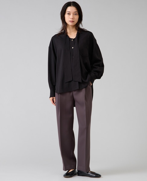 フィブリルツイルワーク調ボウタイブラウス 詳細画像 ブラック 5