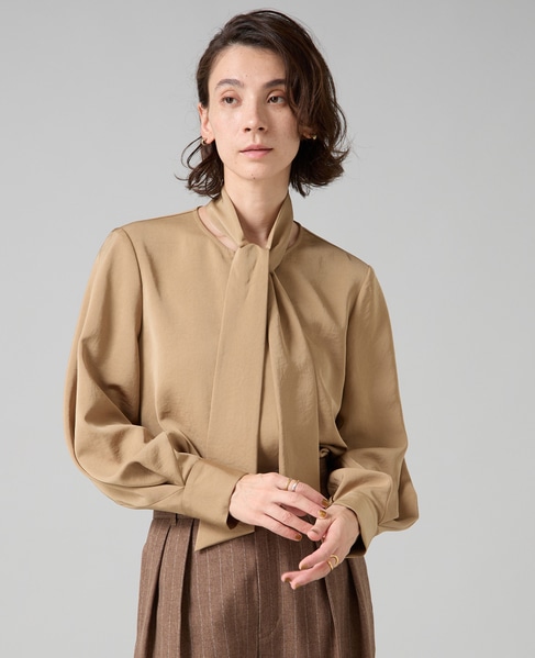サテンボウタイ付きブラウス 詳細画像 ベージュ 1
