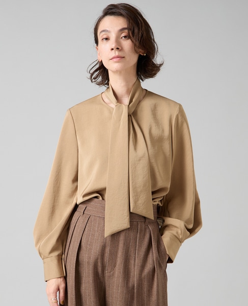 サテンボウタイ付きブラウス 詳細画像 ベージュ 2