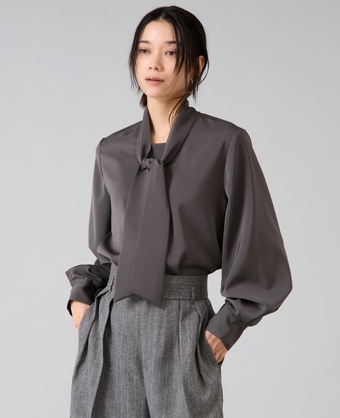 サテンボウタイ付きブラウス 詳細画像 チャコールグレー 1