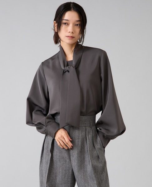 サテンボウタイ付きブラウス 詳細画像 チャコールグレー 3