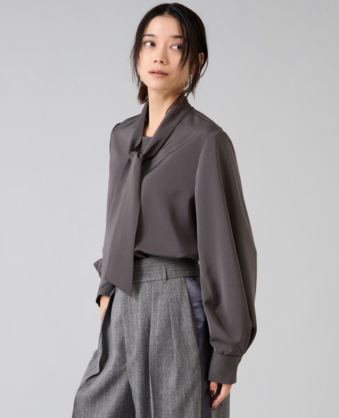 サテンボウタイ付きブラウス 詳細画像 チャコールグレー 4