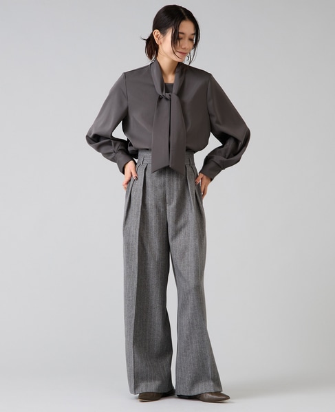 サテンボウタイ付きブラウス 詳細画像 チャコールグレー 7
