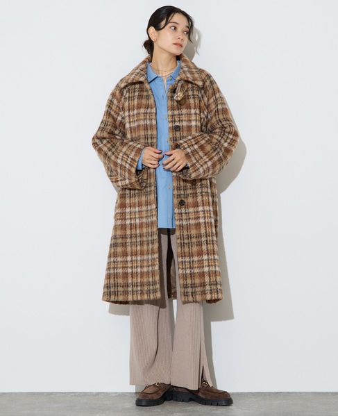 チェックシャギーステンカラーコート 詳細画像 ベージュチェック 2