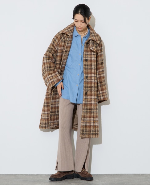 チェックシャギーステンカラーコート 詳細画像 ベージュチェック 3
