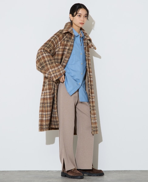 チェックシャギーステンカラーコート 詳細画像 ベージュチェック 4