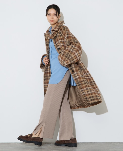 チェックシャギーステンカラーコート 詳細画像 ベージュチェック 7