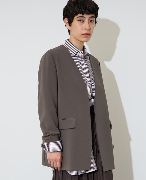 【定番】ダブルクロスノーカラージャケット 詳細画像 チャコール 2