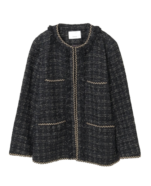 ツイード　ノーカラー　ジャケット　リエス　Liesse 定価¥42,900 ブレード使いノーカラーツイードジャケット｜Liesse（リエス