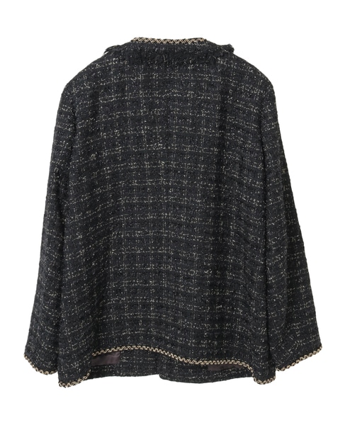 ツイード　ノーカラー　ジャケット　リエス　Liesse 定価¥42,900 ファンシーツイード・ノーカラージャケット/40代50代からの