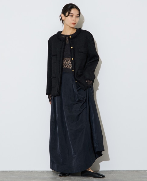 フリンジノーカラーツイードジャケット 詳細画像 ブラック 3