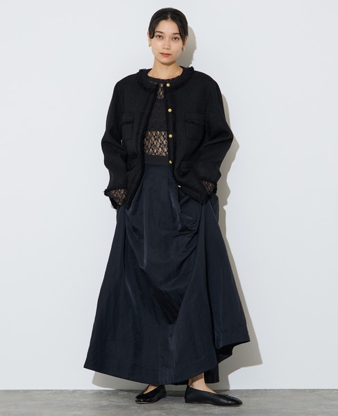 フリンジノーカラーツイードジャケット 詳細画像 ブラック 5