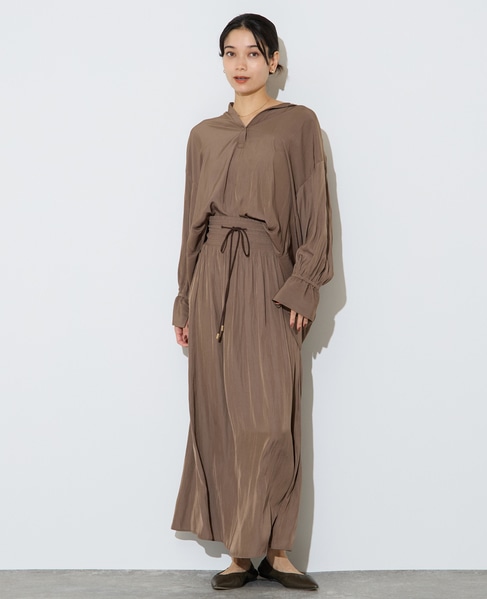 割繊シャーリングナロースカート 詳細画像 カーキ 3