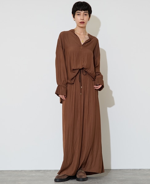 割繊シャーリングナロースカート 詳細画像 ブラウン 4