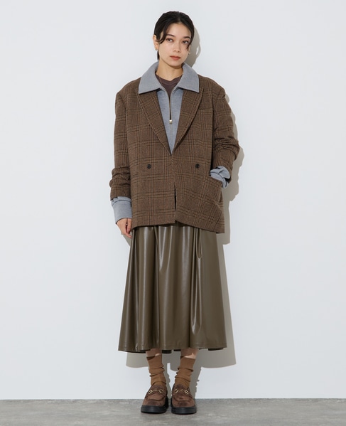 レザー調タックフレアスカート 詳細画像 カーキ 5